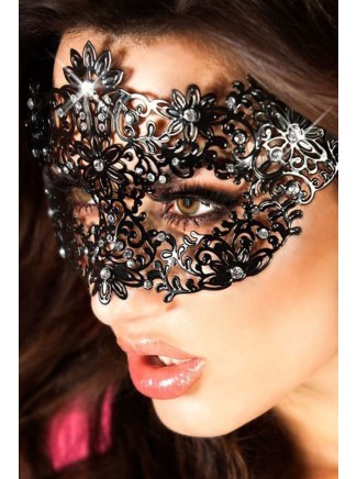 sexy maschera in metallo nero con strass ricca di decorazioni