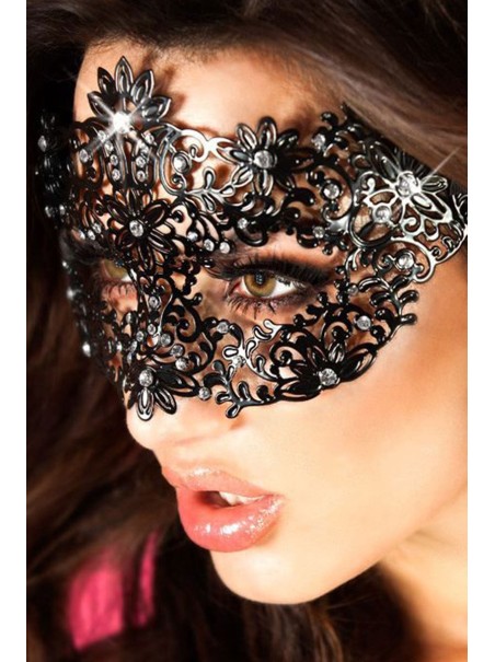 sexy maschera in metallo nero con strass ricca di decorazioni