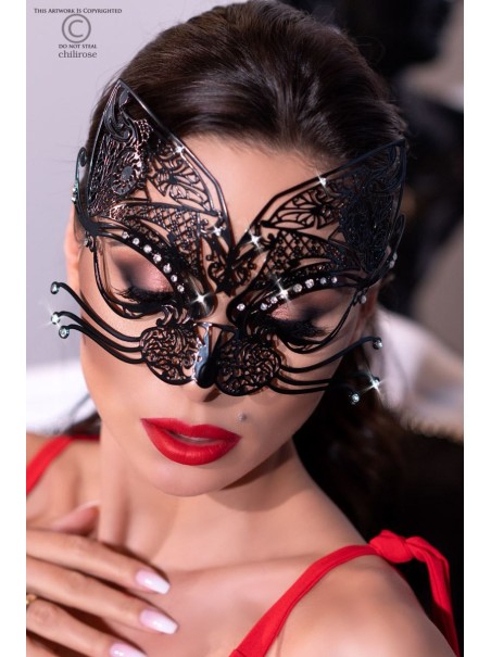 provocante maschera in metallo da gattina in metallo con strass