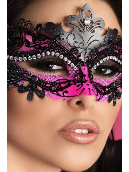 sensuale maschera in metallo nero e rosa con strass luminosi