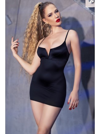 sensuale abitino nero con scollatura a V e ferretto