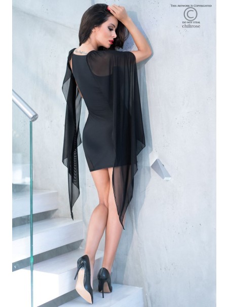 sensuale abitino nero con maniche aperte in tulle
