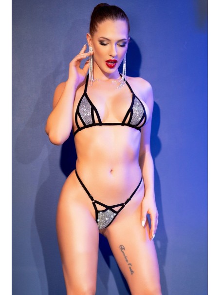 audace micro bikini argentato con stringhe regolabili
