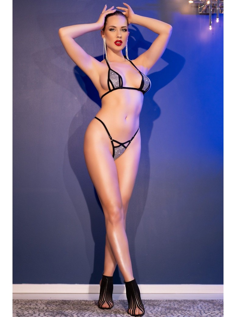 audace micro bikini argentato con stringhe regolabili