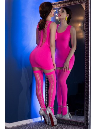 sexy abitino rosa acceso con calze coordinate 2