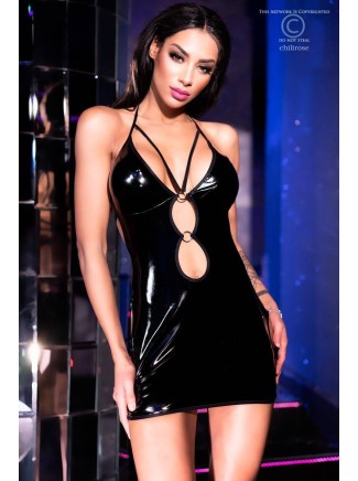 audace abitino in tessuto lucido nero con sensuali aperture e perizoma