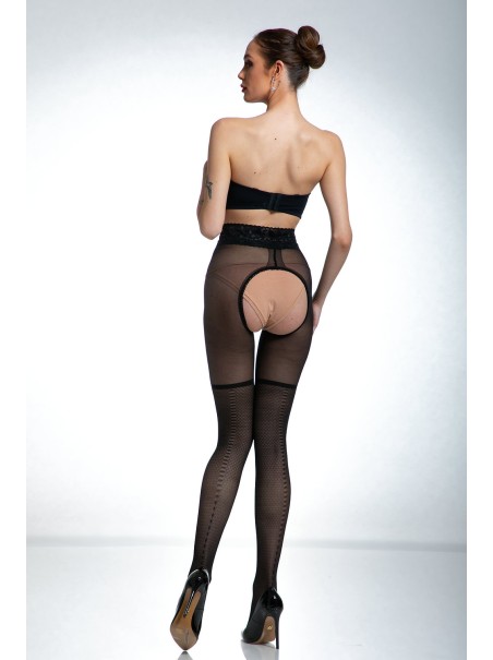 Amour Sexy collant 30 den aperti con balza in pizzo e silicone Joli