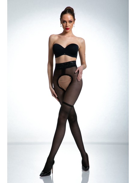 Amour Sexy collant 30 den aperti con balza in pizzo e silicone Joli