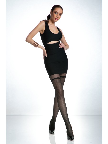 Amour Sexy collant 30 den aperti con balza in pizzo e silicone Joli