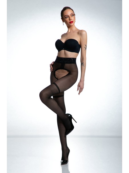 Amour Sexy collant 30 den aperti con balza in pizzo e silicone Joli