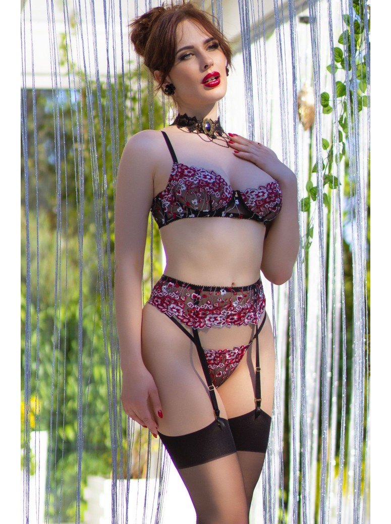 grazioso set 4 pezzi floreale in nero/rosso