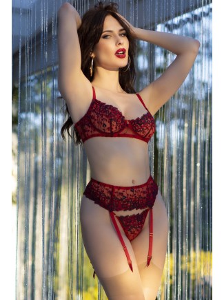 grazioso set 4 pezzi floreale in rosso