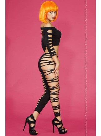 intrigante set crop top e leggings nero con sexy tagli 2