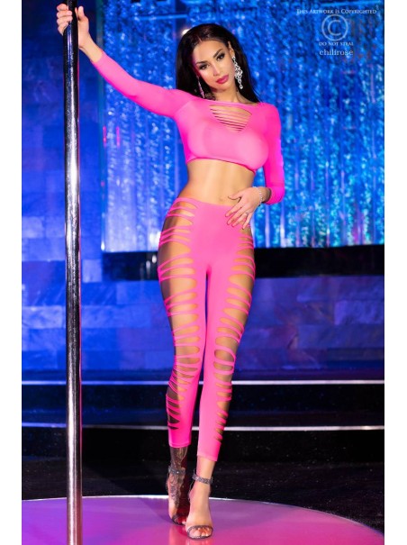 intrigante set crop top e leggings rosa con sexy tagli