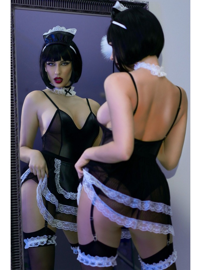 sensuale completino da cameriera 6 pezzi con accessori