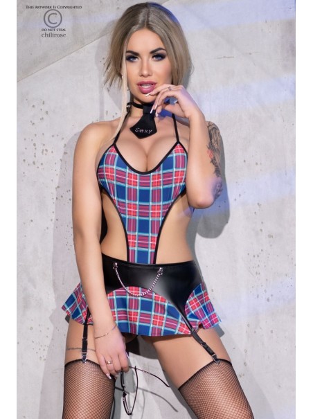 sexy body da scolaretta in 5 pezzi con calze e occhiali