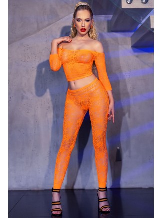 intrigante top e leggings in microrete arancione