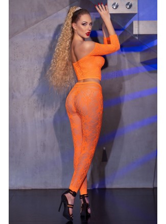 intrigante top e leggings in microrete arancione 2