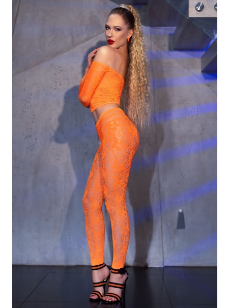 intrigante top e leggings in microrete arancione