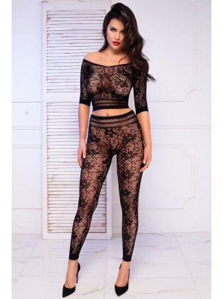 intrigante top e leggings in microrete nera