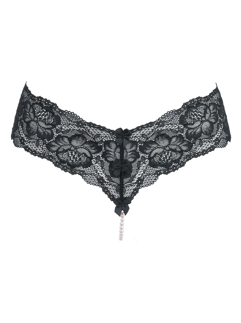 sexy perizoma nero con filo di perle naturali