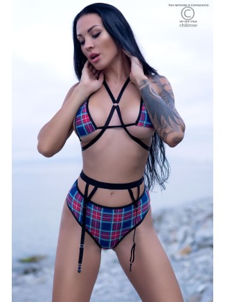 sexy completino scozzese in 5 pezzi
