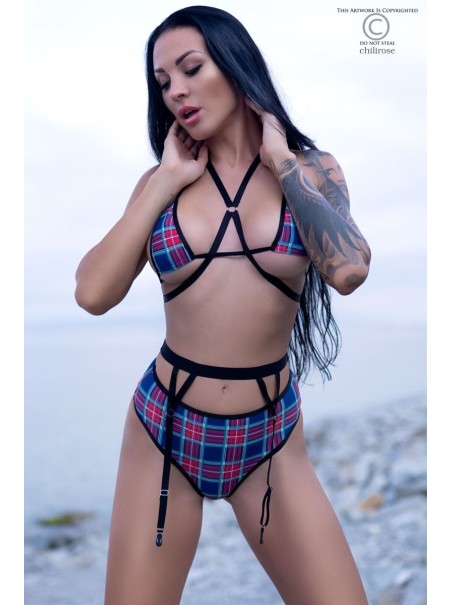 sexy completino scozzese in 5 pezzi