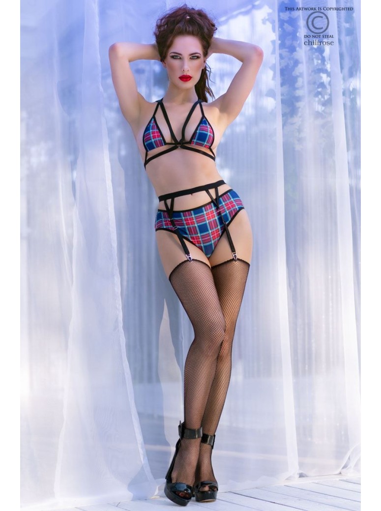 sexy completino scozzese in 5 pezzi