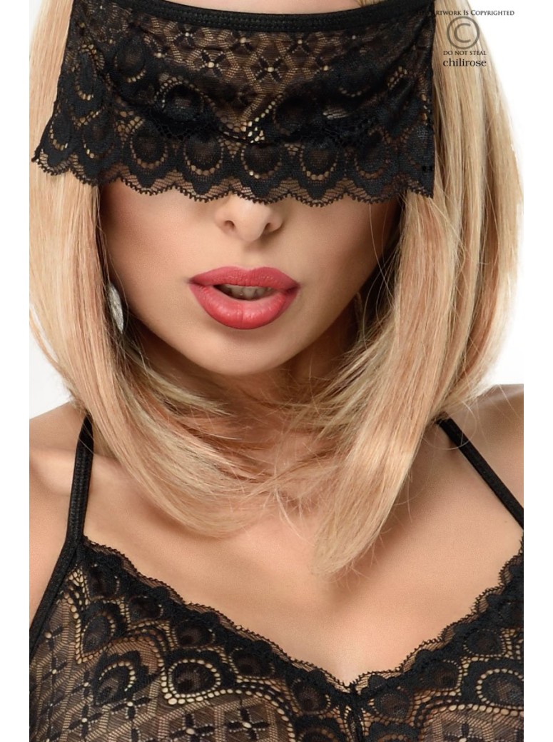 sexy body aperto nero con benda e guanti coordinati