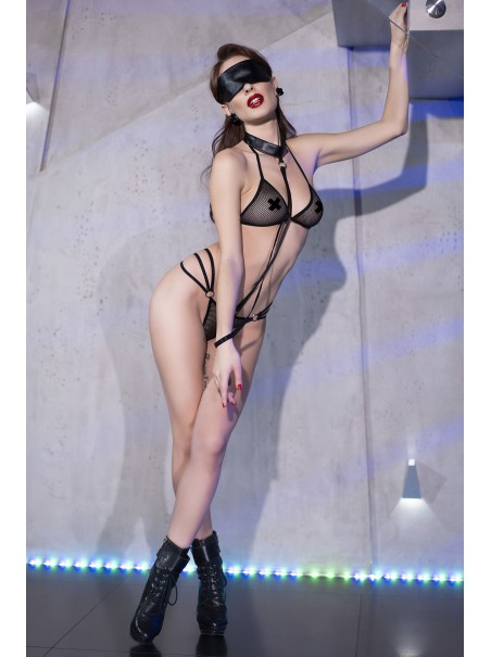 intrigante set nero 4 pezzi con collare e benda