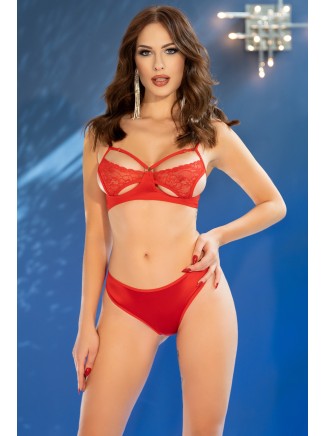 sexy set con reggiseno regolabile e perizoma in rosso