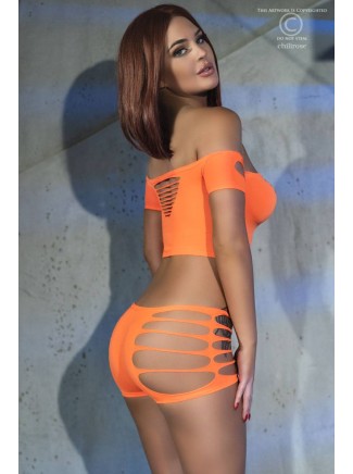 audace top e shorts con sexy tagli in arancione 2