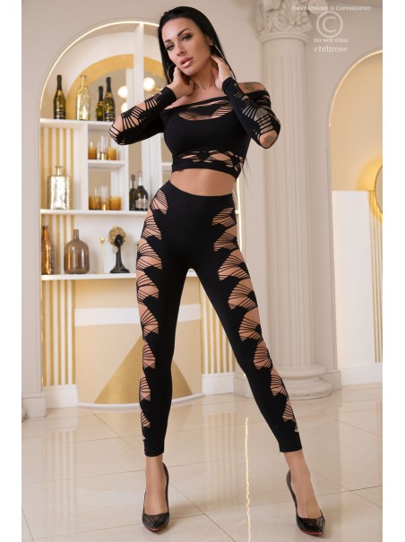 provocante top e leggings con sexy tagli