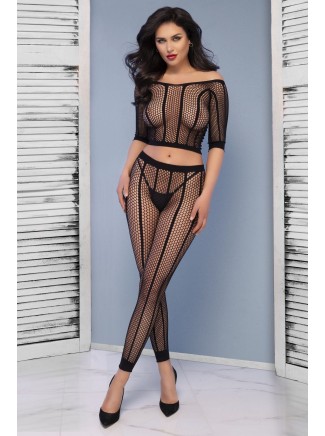 intrigante top con leggings a rete