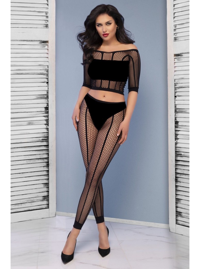 intrigante top con leggings a rete