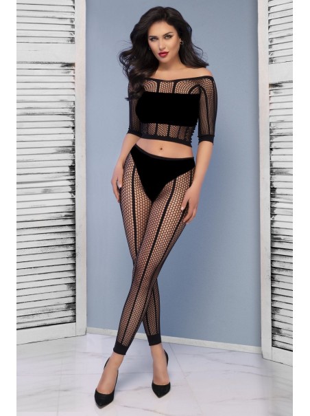 intrigante top con leggings a rete
