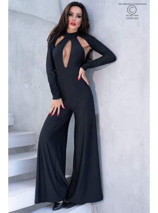 sensuale tuta con effetti cut-out e pantaloni palazzo