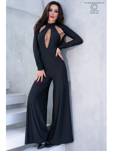 sensuale tuta con effetti cut-out e pantaloni palazzo