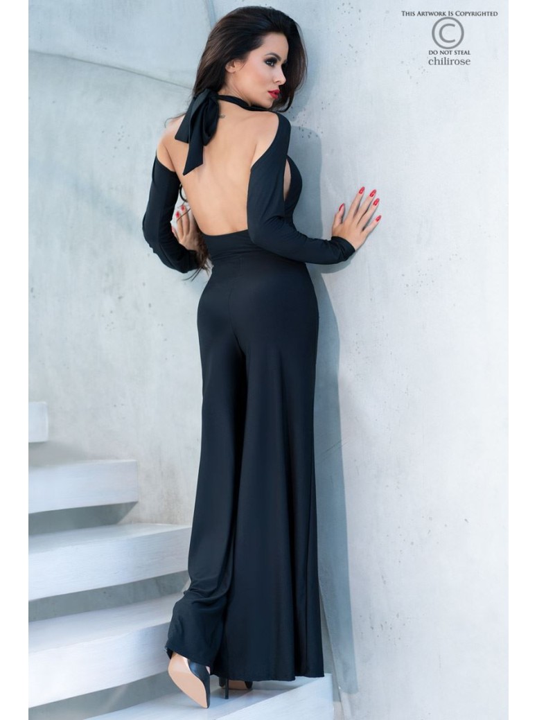 sensuale tuta con effetti cut-out e pantaloni palazzo