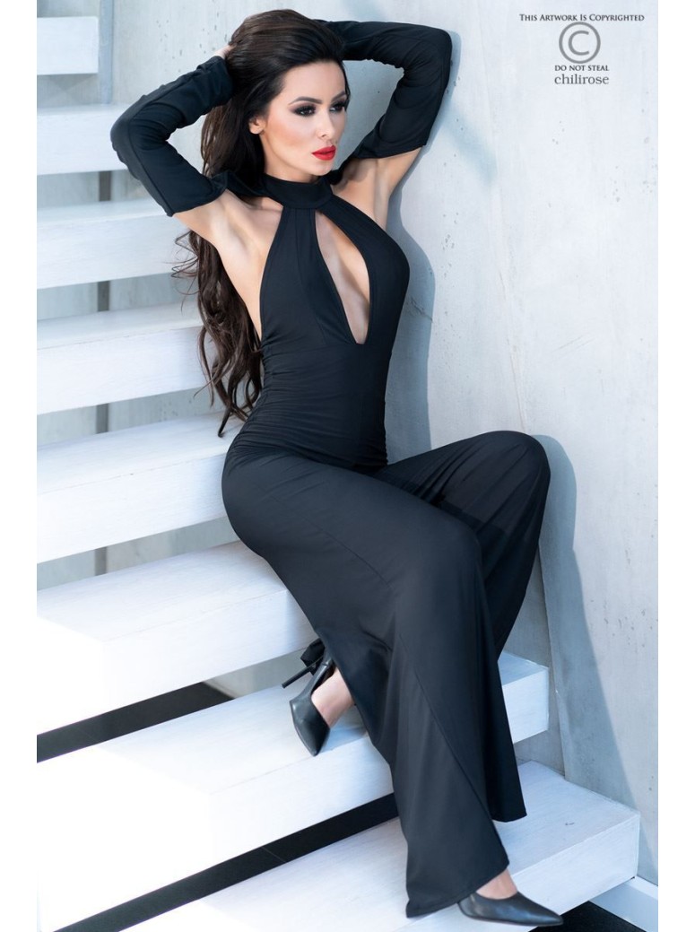 sensuale tuta con effetti cut-out e pantaloni palazzo