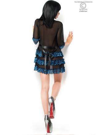 sexy vestaglia in pizzo blu e tulle con perizoma 2