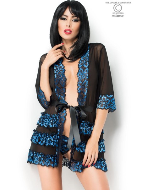 sexy vestaglia in pizzo blu e tulle con perizoma sexy vestaglia in pizzo blu e tulle con perizoma