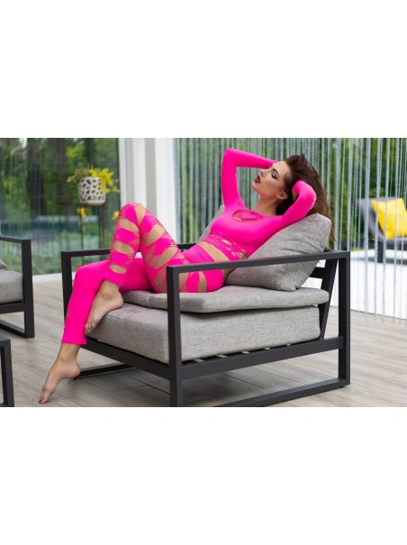 sexy top e leggings rosa neon con tagli