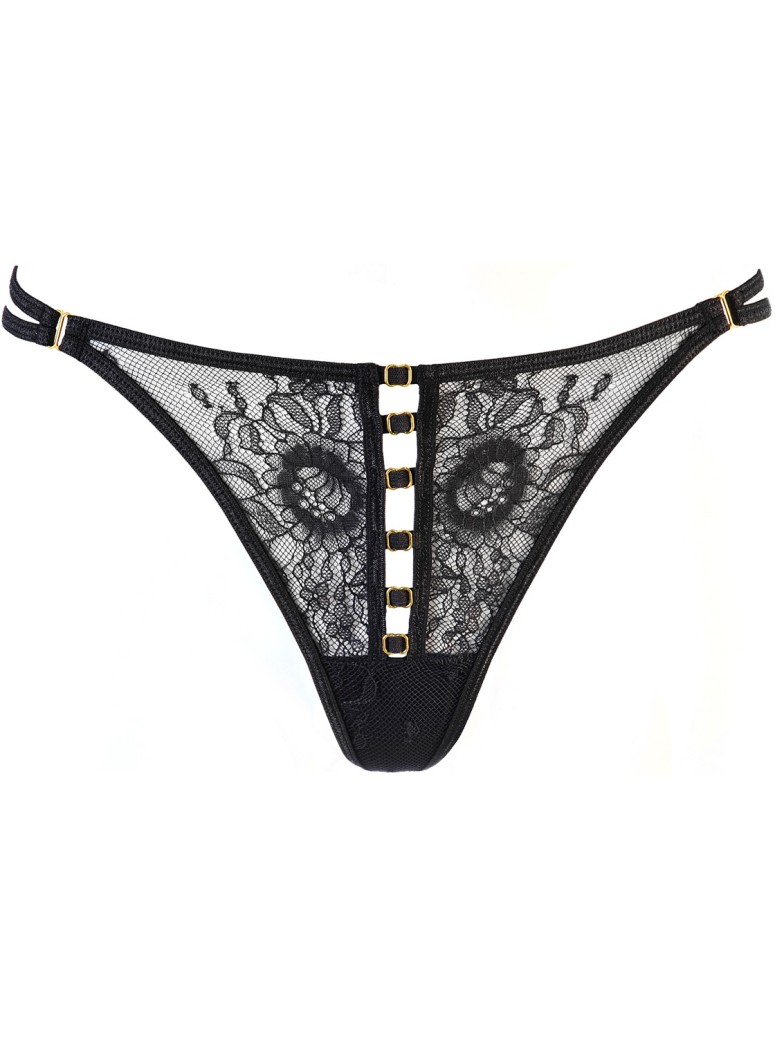 Axami sexy perizoma in pizzo nero e inserti in metallo color oro