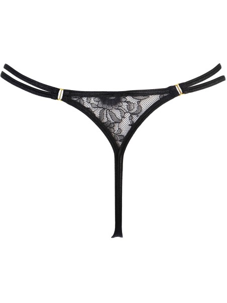 Axami sexy perizoma in pizzo nero e inserti in metallo color oro