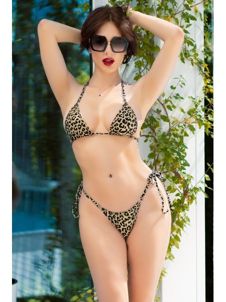 provocante bikini leopardato 3 pezzi con brasiliana e perizoma