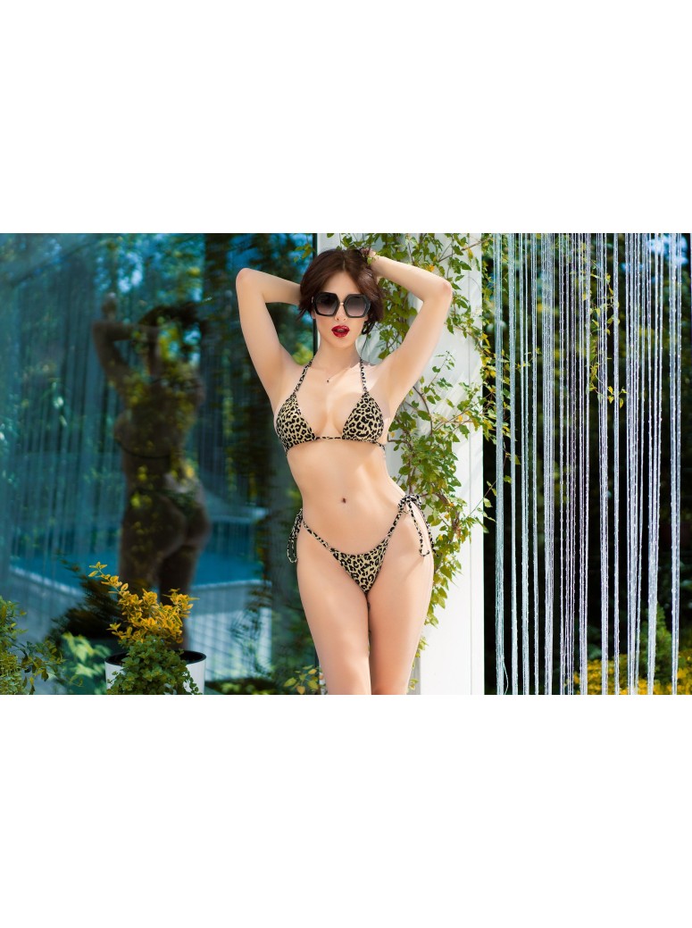 provocante bikini leopardato 3 pezzi con brasiliana e perizoma