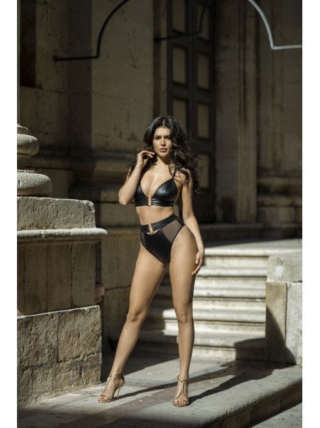 Axami Lingerie perizoma a vita alta in ecopelle e tulle