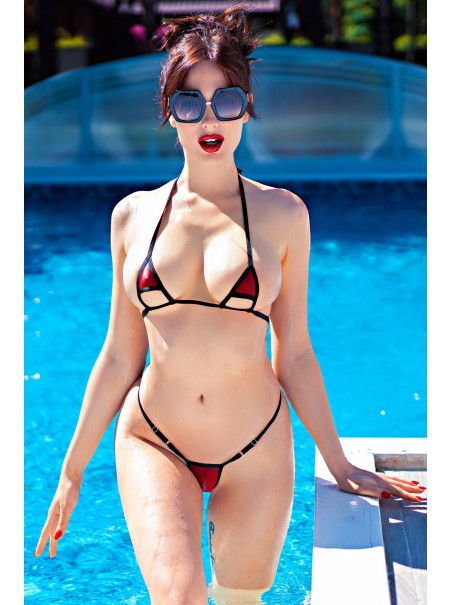 audace microbikini rosso con stringhe regolabili