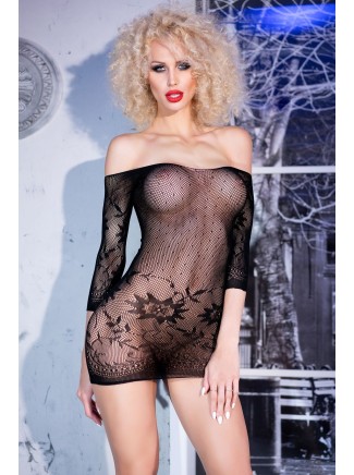 Chilirose Lingerie sensuale abitino in microrete nera con spalle scoperte
